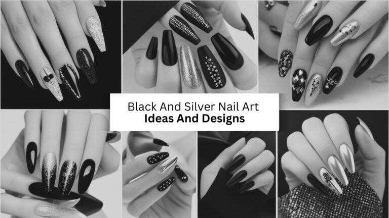 black and silver nail art